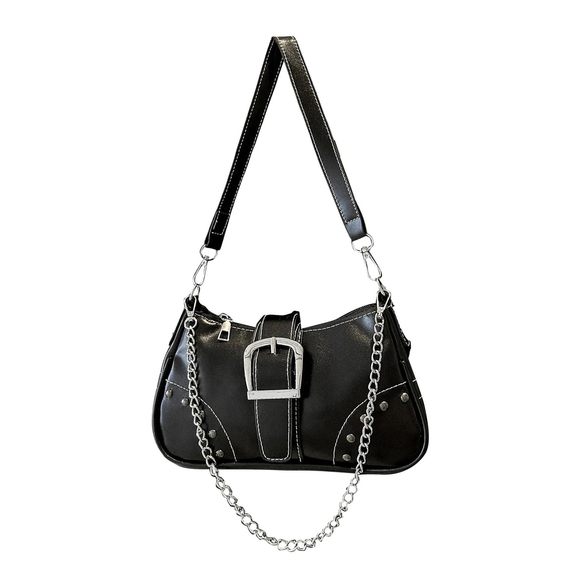 Buckle Shoulder Bag Y2K Chain Pu Leather Clutch Shoulder Handbags T_T - Picture 1 of 7